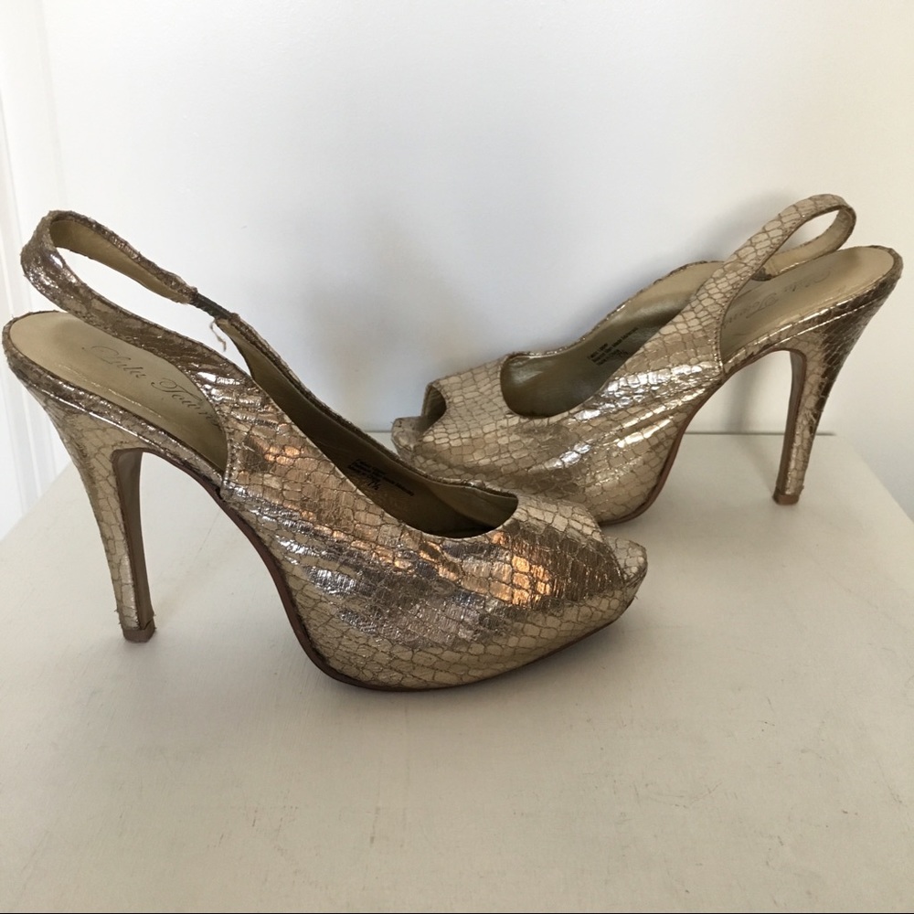 - Gold Platform Heels Slingbacks